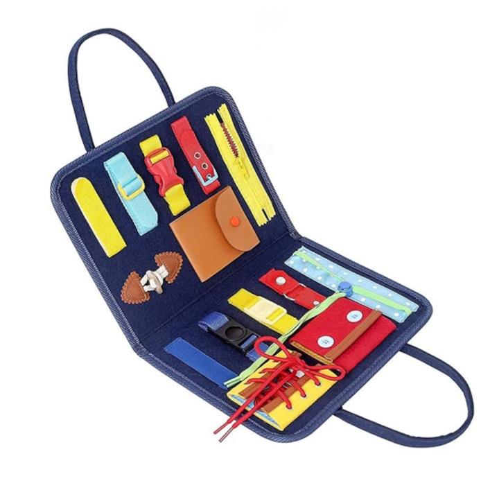 Szenzoros könyv típusú táska 1-5 éves gyerekeknek, filcből, 14 tevékenységgel, 45x28 cm