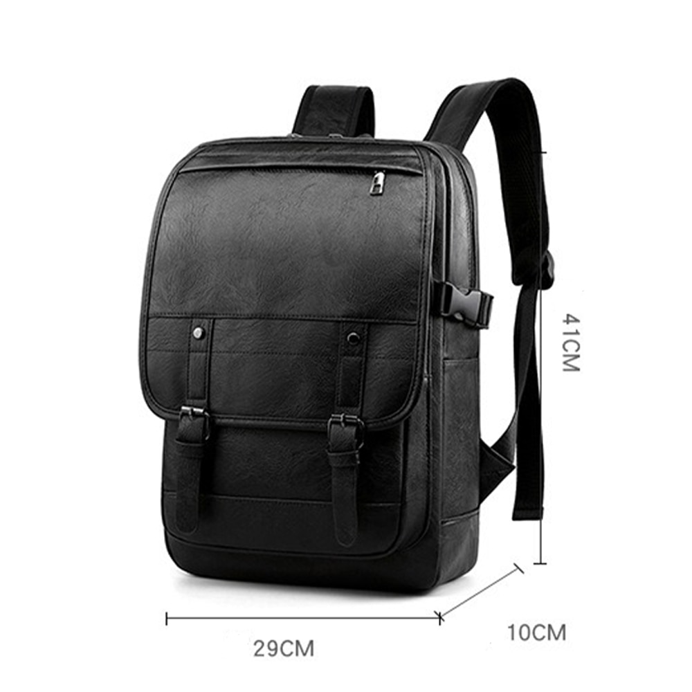 Rucsac pentru laptop, Dollcini, Piele ecologica, 43x14x33 cm, impermeabil, rezistent la zgarieturi, Negru
