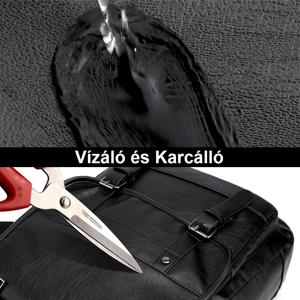 Rucsac pentru laptop, Dollcini, Piele ecologica, 43x14x33 cm, impermeabil, rezistent la zgarieturi, Negru