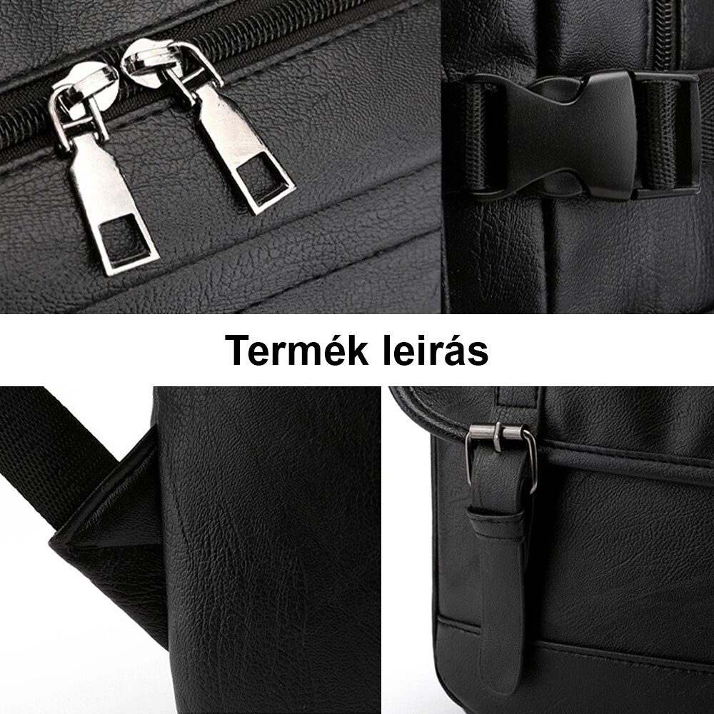 Rucsac pentru laptop, Dollcini, Piele ecologica, 43x14x33 cm, impermeabil, rezistent la zgarieturi, Negru