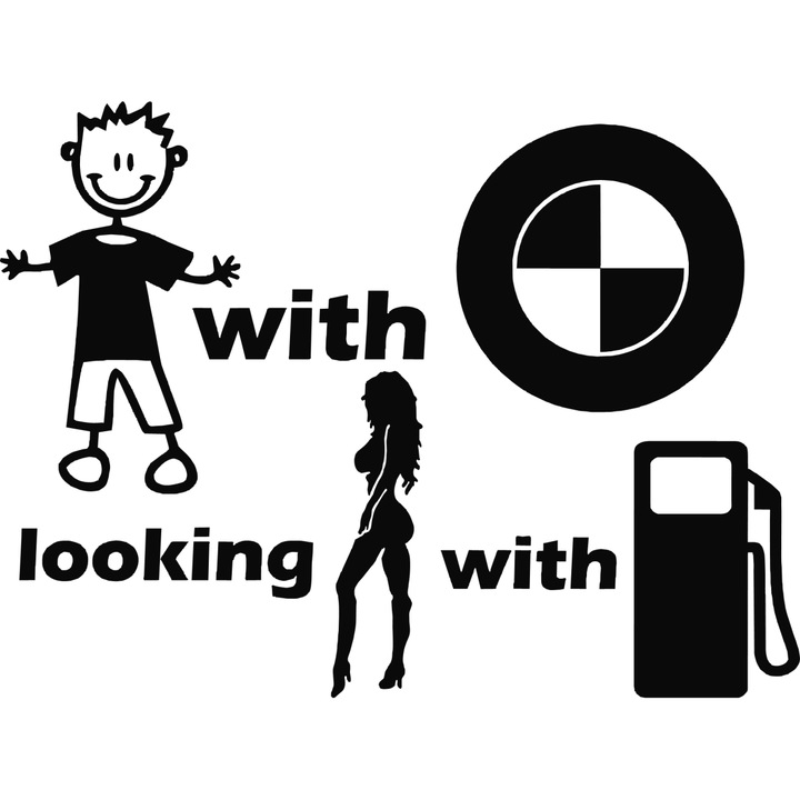 Sticker auto "Baiat cu bmw caut fata cu benzina sau motorina'', 16x12cm, Negru