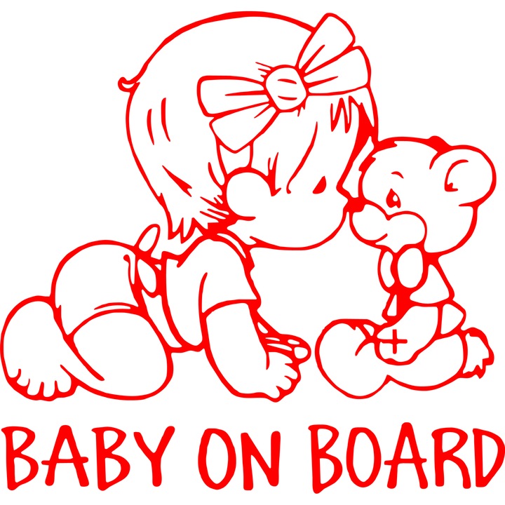Стикер за кола "Baby on board, baby and bear", 20х19см, червен