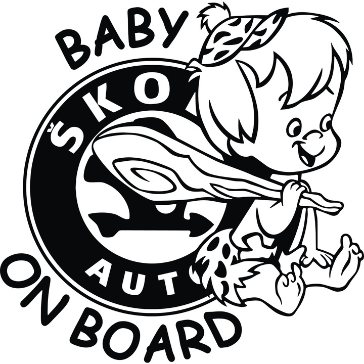 Autómatrica "Baby on board skoda boy", 18x18cm, fekete