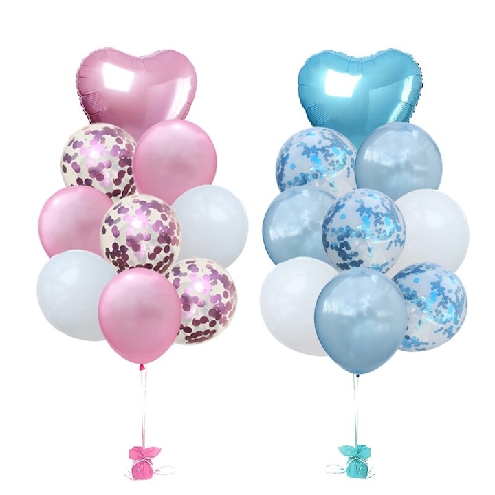 Букет от 20 балона за рожден ден, розово/синьо, време е за парти
