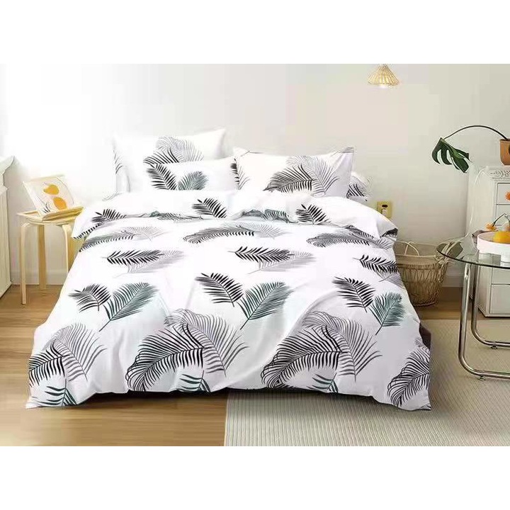 Set Lenjerie de pat Feriga, Disha, 6 piese, 2 persoane, alb, 200x200