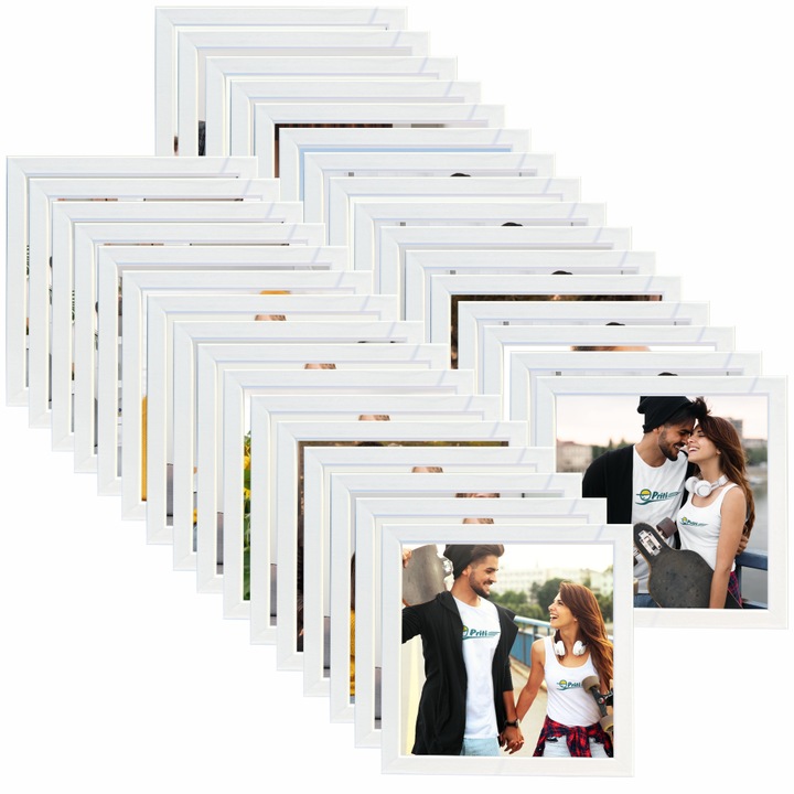 Set 32 tablouri personalizate cu poze, Priti Global, cadou aniversare, alb, 23 x 23 cm