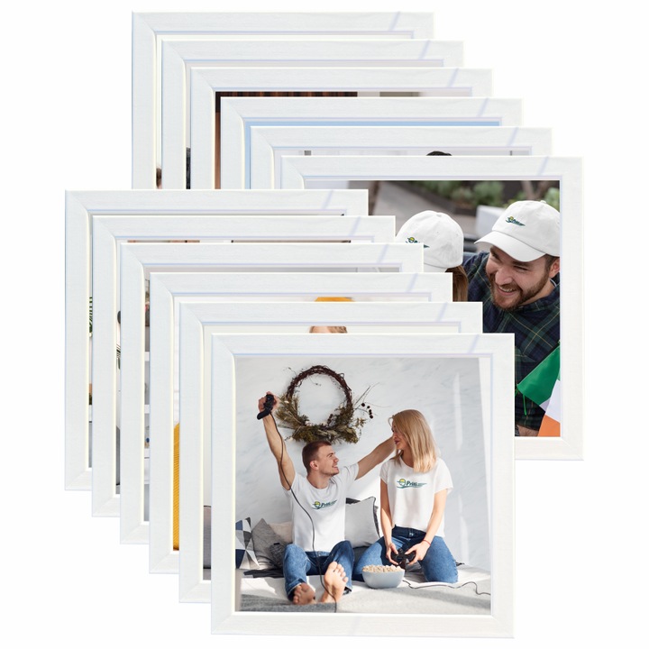 Set 12 tablouri personalizate cu poze, Priti Global, cadou aniversare, alb, 23 x 23 cm