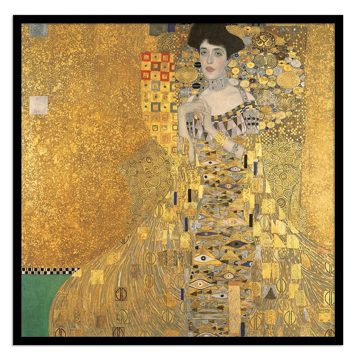 Tablou decorativ color, Intaglio, portret femeie, Adele Bloch-Bauer I de Gustav Klimt, fara rama, print pe hartie foto Fine Art, pentru living modern 50 cm 50 cm