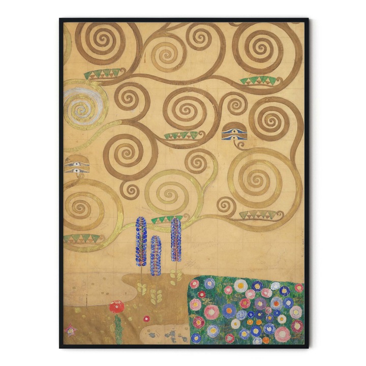 Tablou decorativ color, Intaglio, copacul vietii, Part 7 of the tree of life de Gustav Klimt, fara rama, print pe hartie foto Fine Art, pentru living 91 cm 61 cm