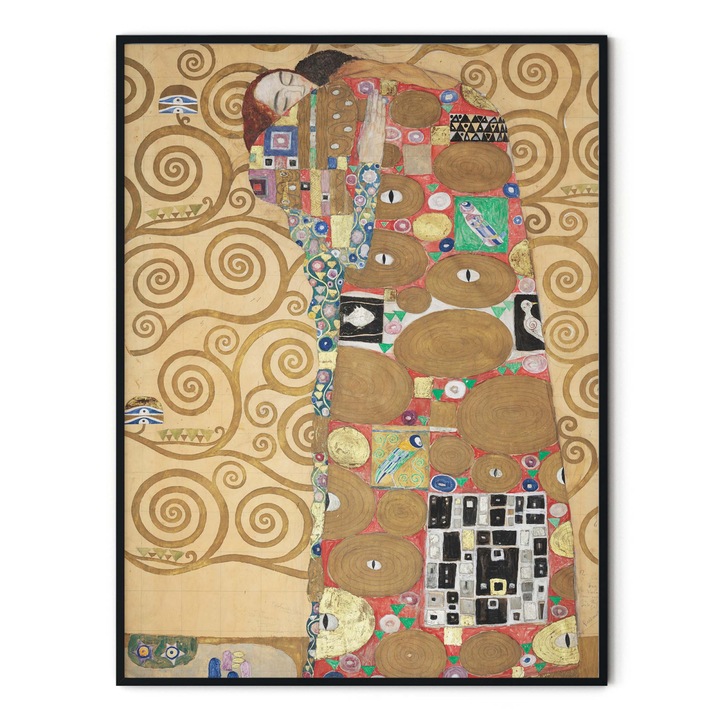 Tablou decorativ color, Intaglio, Part 8 Fulfillment Lovers de Gustav Klimt, fara rama, print pe hartie foto Fine Art, pentru living 91 cm 61 cm