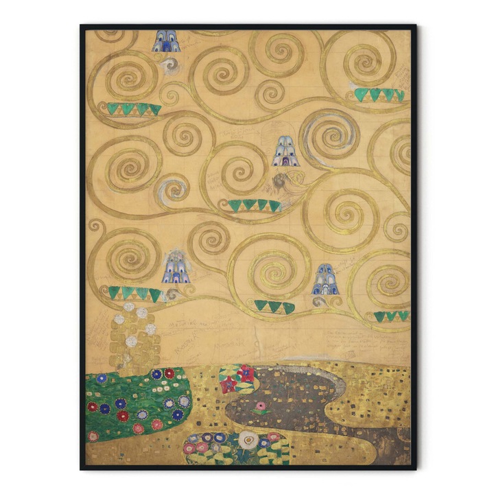 Tablou decorativ color, Intaglio, copacul vietii, Part 1 of the tree of life de Gustav Klimt, fara rama, print pe hartie foto Fine Art, pentru living 91 cm 61 cm