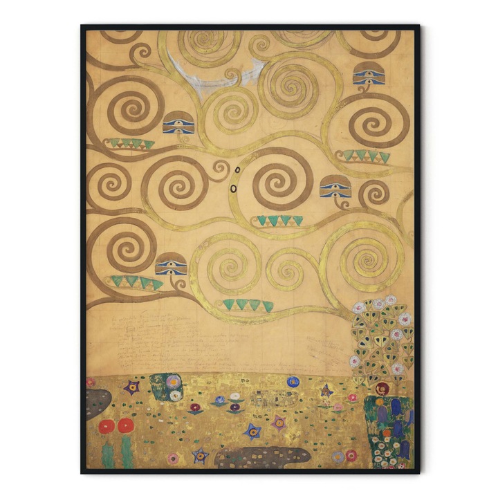 Tablou decorativ color, Intaglio, copacul vietii, Part 3 of the tree of life de Gustav Klimt, fara rama, print pe hartie foto Fine Art, pentru hol 91 cm 61 cm