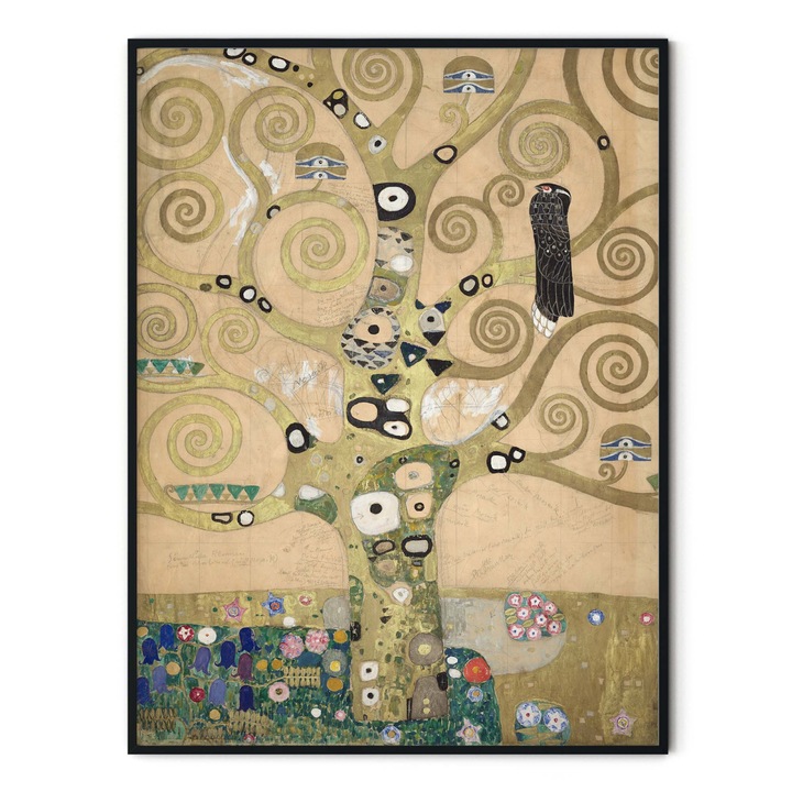 Tablou decorativ color, Intaglio, copacul vietii, Part 4 of the tree of life de Gustav Klimt, fara rama, print pe hartie foto Fine Art, pentru living 91 cm 61 cm