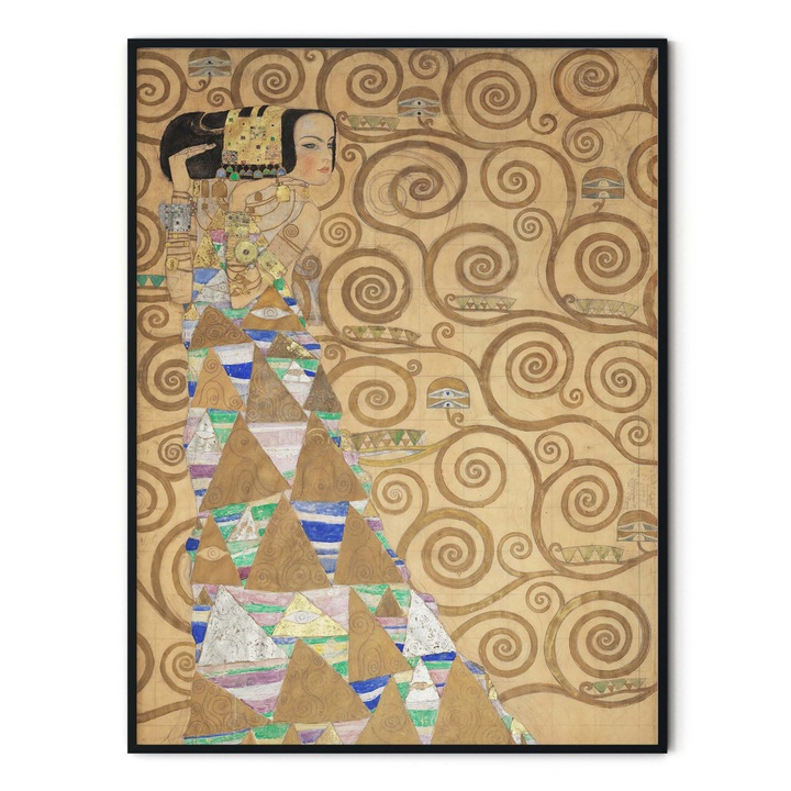 Tablou decorativ color, Intaglio, Part 2 Expectation Dancer de Gustav Klimt, fara rama, print pe hartie foto Fine Art, pentru birou 91 cm 61 cm