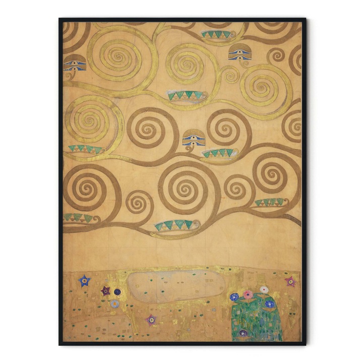 Tablou decorativ color, Intaglio, copacul vietii, Part 5 of the tree of life de Gustav Klimt, fara rama, print pe hartie foto Fine Art, pentru living 91 cm 61 cm