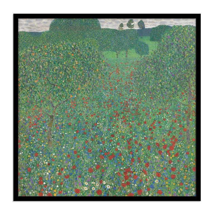 Tablou decorativ color, Intaglio, Flowering Poppies de Gustav Klimt, fara rama, print pe hartie foto Fine Art, pentru living modern 90 cm 90 cm