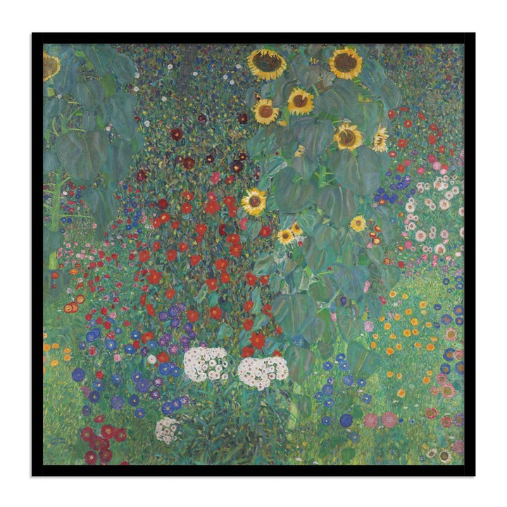 Tablou decorativ color, Intaglio, Farm Garden with Sunflowers de Gustav Klimt, fara rama, print pe hartie foto Fine Art, pentru living 90 cm 90 cm