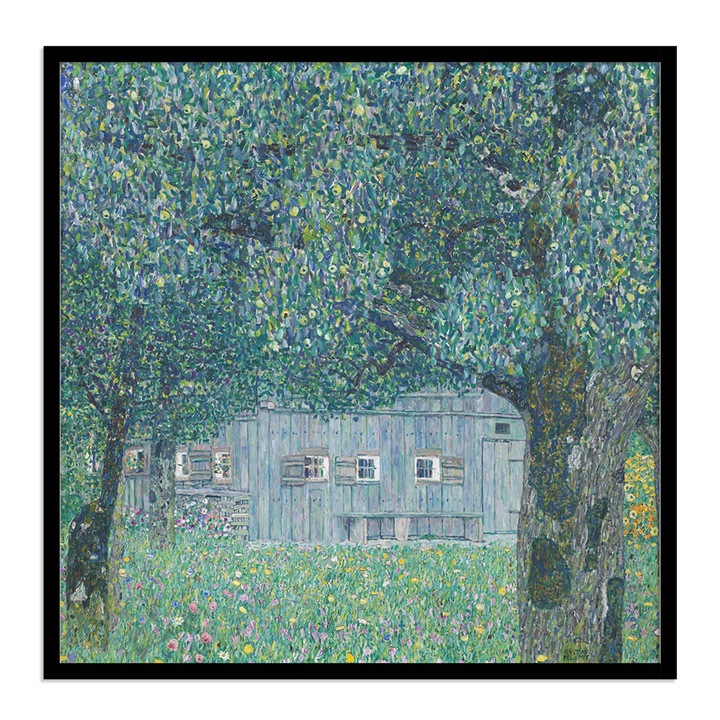 Tablou decorativ color, Intaglio, peisaj, Farmhouse in Buchberg de Gustav Klimt, fara rama, print pe hartie foto Fine Art, pentru living 90 cm 90 cm