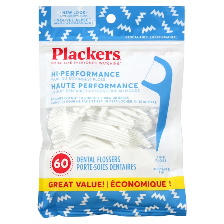 Plackers Hi-Performance Fogselyem szett, fogpiszkáló típus, gyors tisztítás, könnyű csúszás, viasz, ellenálló szál, 60 db