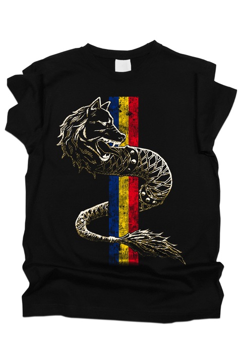 Tricou, K-off, Lupul dacic cu tricolor, negru, M