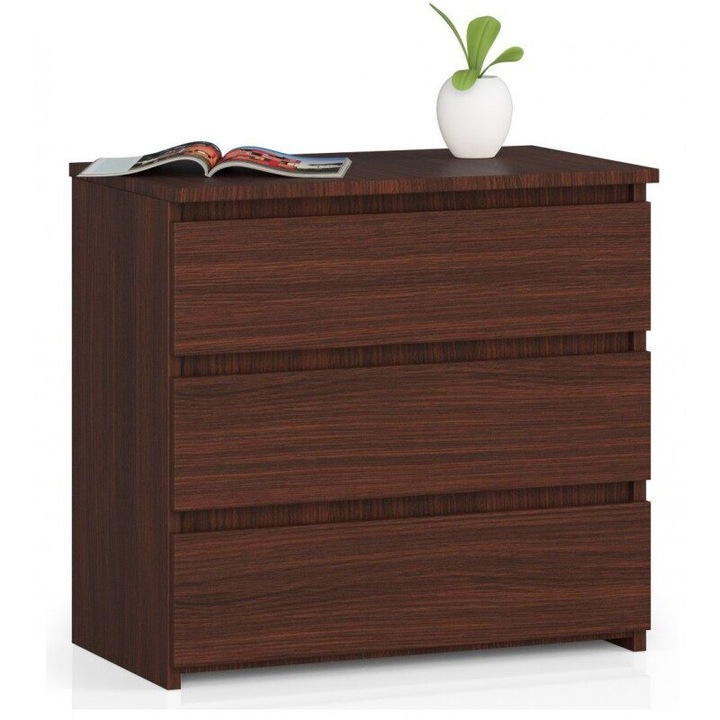 Comoda, placa laminata, 3 sertare, stejar Wenge, 60x35x57 cm