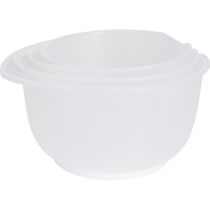 Set 3 boluri mixare Excellent Houseware, plastic, 16/19/22x12 cm, transparent/alb