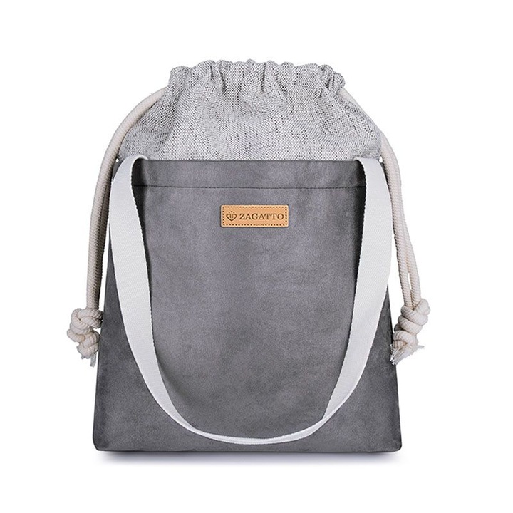 Zagatto, Válltáska, pamut/poliészter, melanzs mintás, 46 x 33 x 11 cm, szürke/fehér