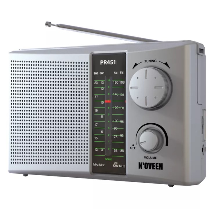 NOVEEN PR451 Hordozható rádió, 4 sávos, ezüst