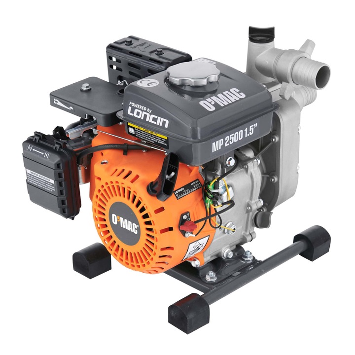 Водна моторна помпа, 2.5 HP, 1.8 kW, 4 такта, безоловен бензин, електронно запалване, въздушен филтър