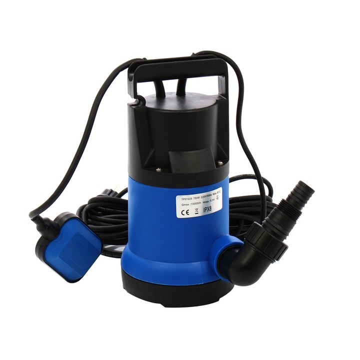 Потопяема помпа DacEnergy, чиста вода, мотор със защита, автоматично нулиране, 13 mc/h, максимална височина на изпразване 5,5 м, 750 W