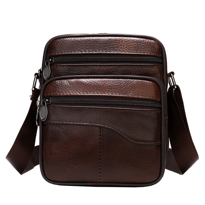 Férfi válltáska, Dacian GT1546, természetes bőr, sötétbarna