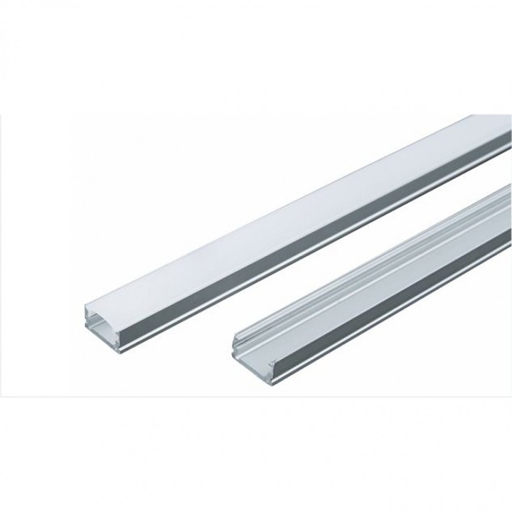 Alumínium profil Lightex LED szalaghoz, 13,2mm x 7mm, Matt diffúzorral, kupakkal és tartóval, 2m