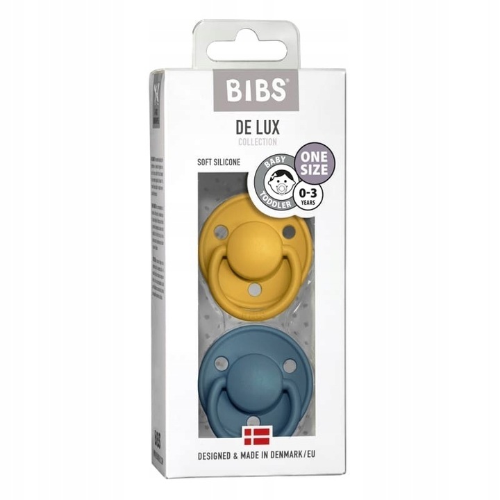 Set 2 suzete Bibs De Lux- Mustard / Petrol, Silicon, 0-3 ani