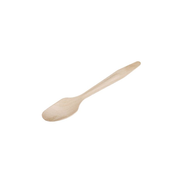 100 db-os, egyenként csomagolt biológiailag lebomló kanál szett, fa, 18 cm