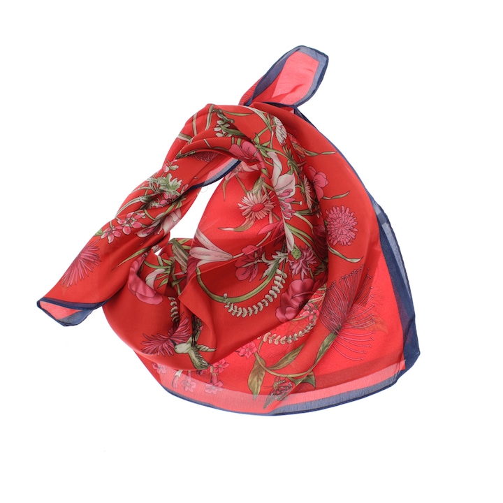 Női sál, 70x70 cm, Buticcochet, virágmintás, piros - ES1196