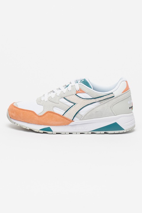 Diadora, Велурени спортни обувки Overland с цветен блок, Бял/Светло сив/Прашно синьо, 40