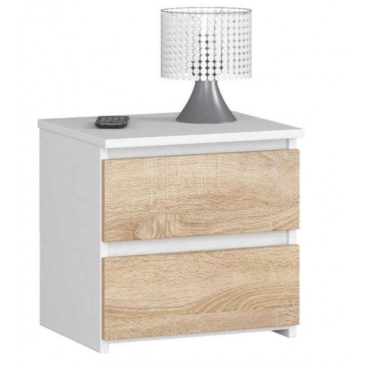 Скрин Akord Furniture Factory, 2 чекмеджета, 40 x 40 x 35 см, бледо, бяло/ дъб сонома