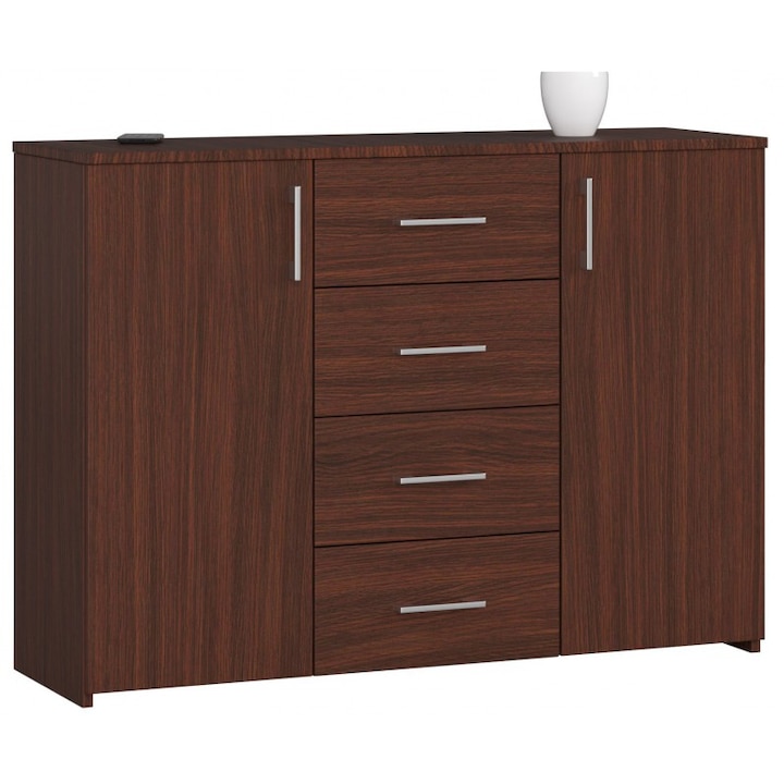 Comoda Akord Furniture Factory, 2 Usi/ 4 Sertare, 110 x 80 x 35 cm, Pal, Wenge