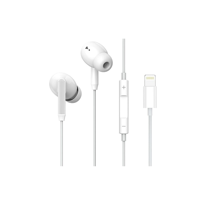 Слушалки за iPhone с Lightning конектор, микрофон и контрол на звука, Бели