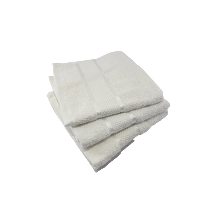 Комплект 3 бели кърпи за лице, 50 х 90 см, 100% памук, 400 GSM