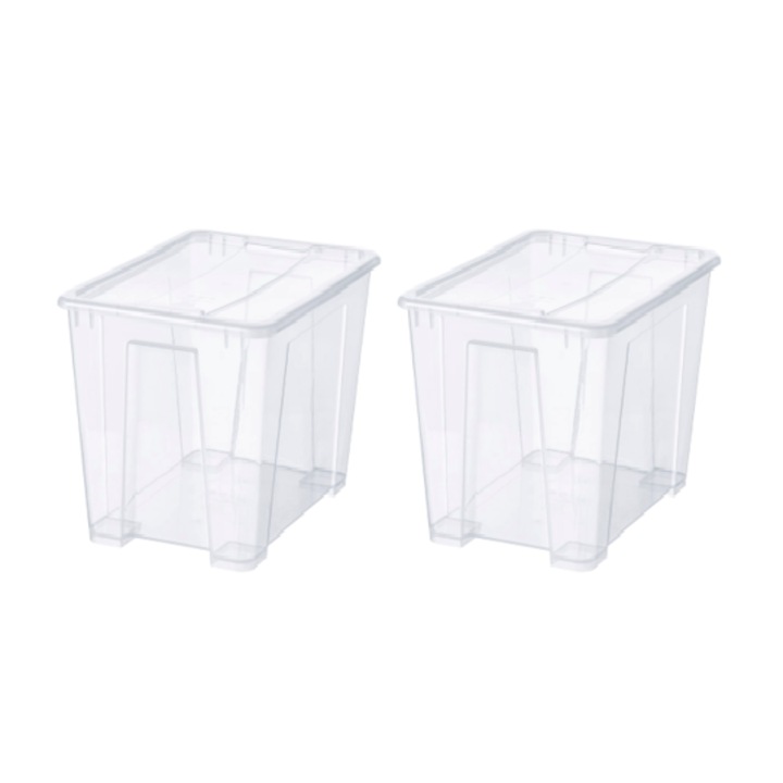 Set 2 cutii depozitare cu capac, transparente, 22 litri, 39x28x28 cm