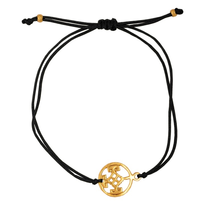 Bratara snur textil cu model uniunea familiei, cultura Nariño, placat cu aur de 24 K