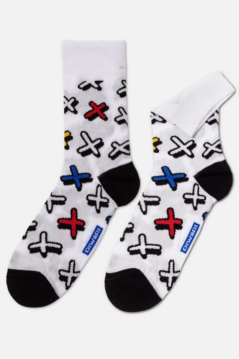 Памучни мъжки чорапи с шарка DiWaRi Happy, Бял