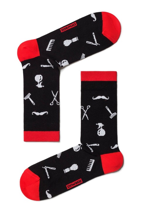 Памучни мъжки чорапи с шарка DiWaRi Happy, Черен | Червен