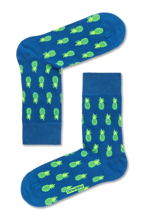 Sosete din bumbac pentru barbati cu model, DiWaRi Happy, Albastru