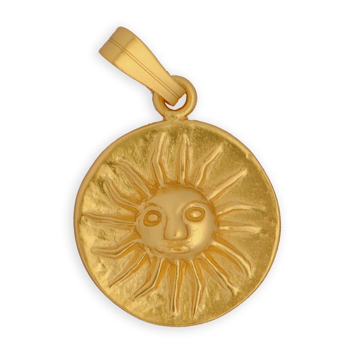 Pandantiv soare cu fata, cultura Muisca, placat cu aur de 24 K, lungime 2.40 cm