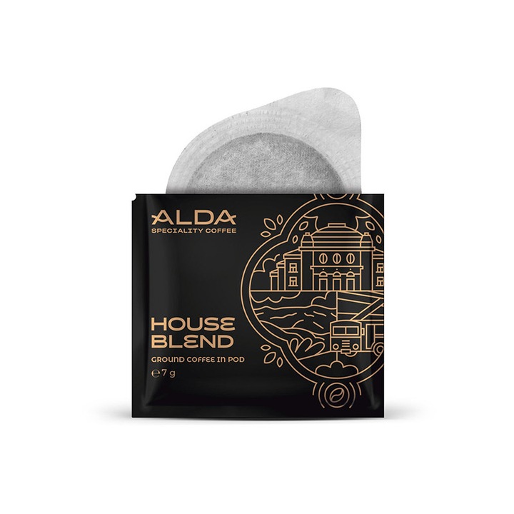 Кафе дози ALLDA Speciality Coffee, House Blend, 100 % арабика, селекция от 4 качествени кафета с вкус на ликьор и обвити в шоколад круши,750 гр., 100 броя