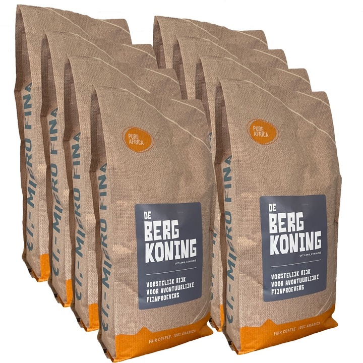 Set pachete de cafea, Pure Africa, De Bergkoning, Boabe, Etiopia, 8 x 1 kg