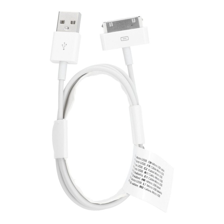 iPhone adatkábel, töltőkábel, iPhone 30pin, 4S 4G 4GS kompatibilis, fehér, 1A 1m, C606