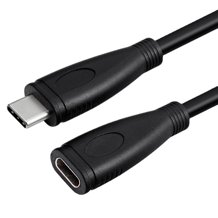 Cablu prelungitor USB-C, Tata/Mama, Compatibilitate multipla, 1 m, Negru